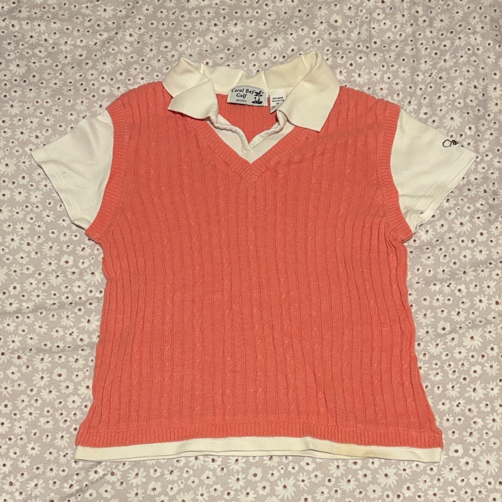 Coral Bay Women's Polo in Coral and White